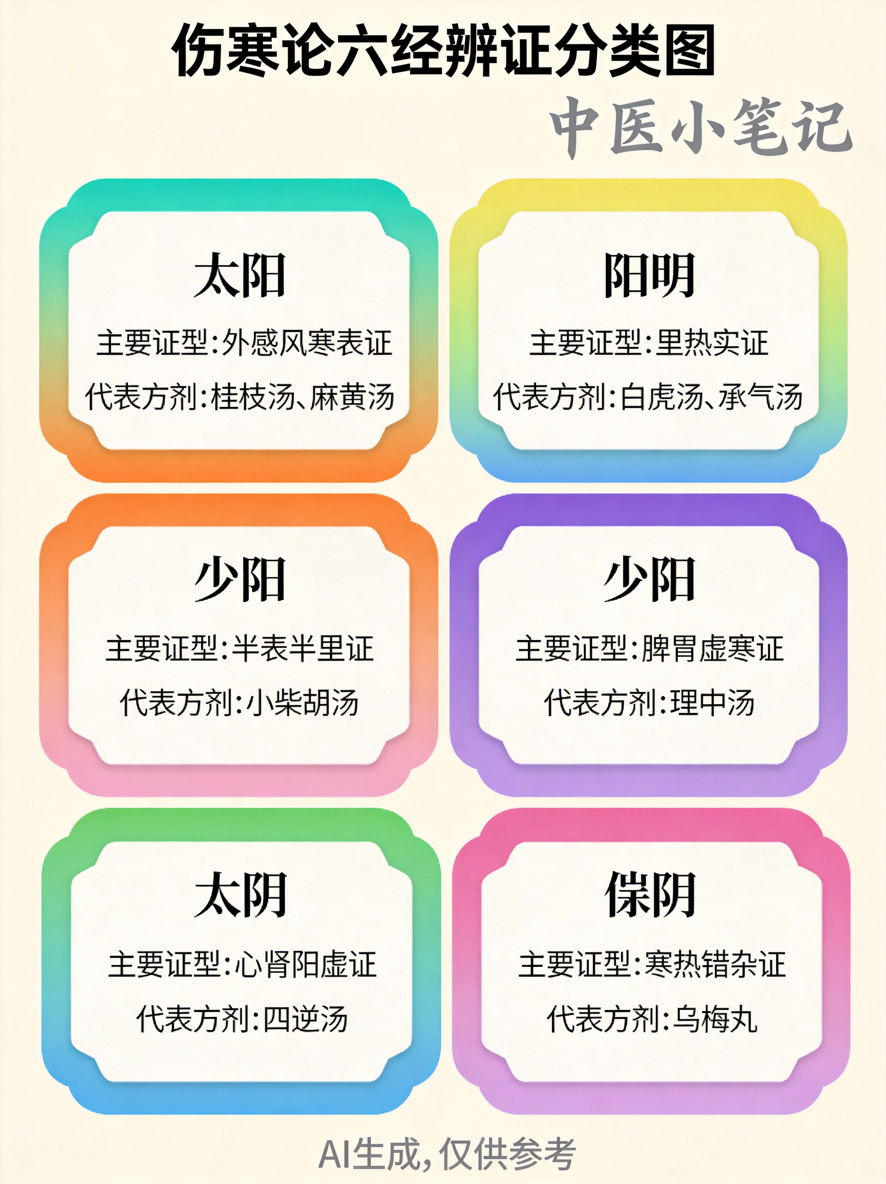 伤寒论六经辨证分类图（AI生成，仅供参考）