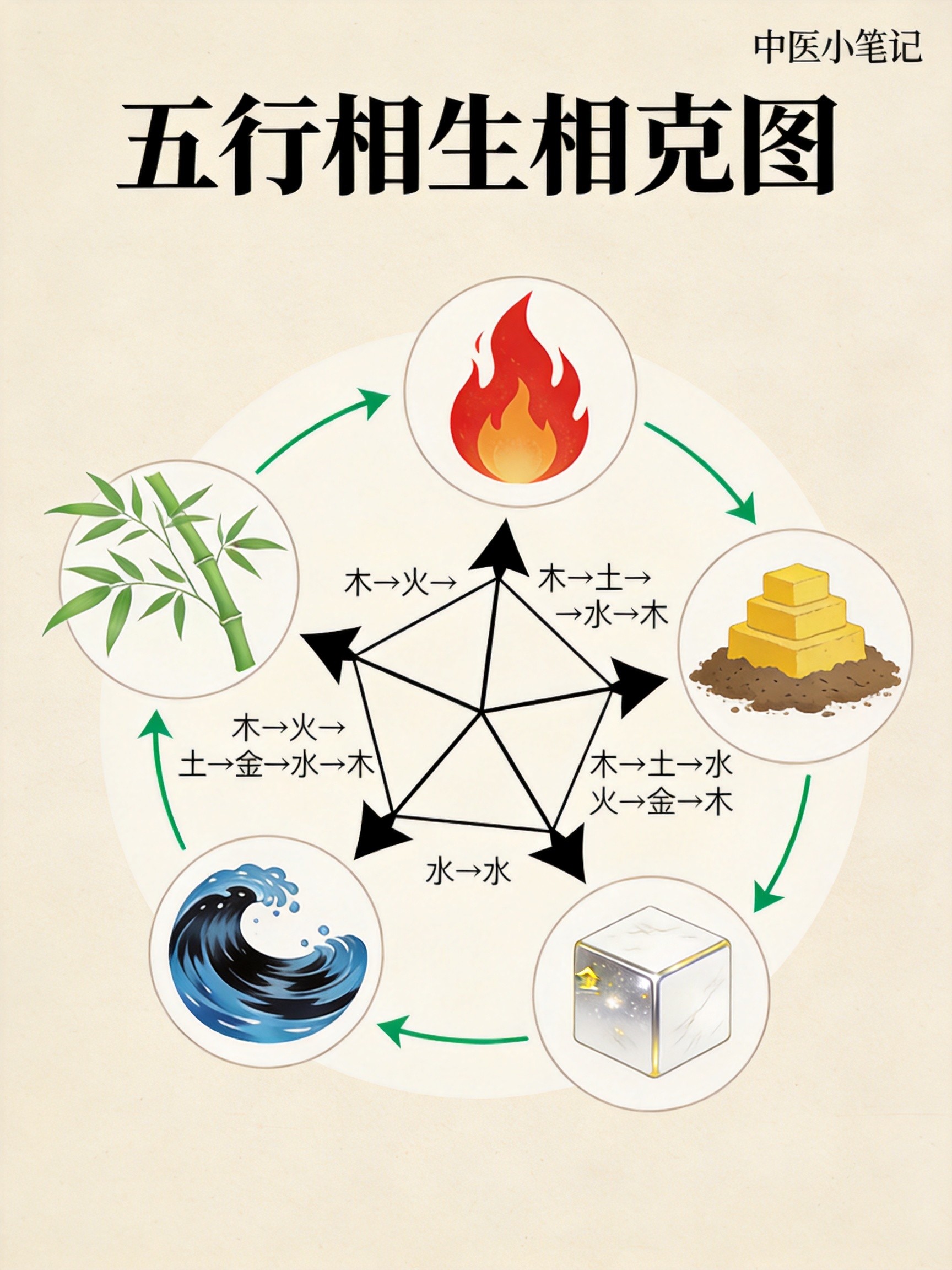 五行相生相克图(AI生成,仅供参考)